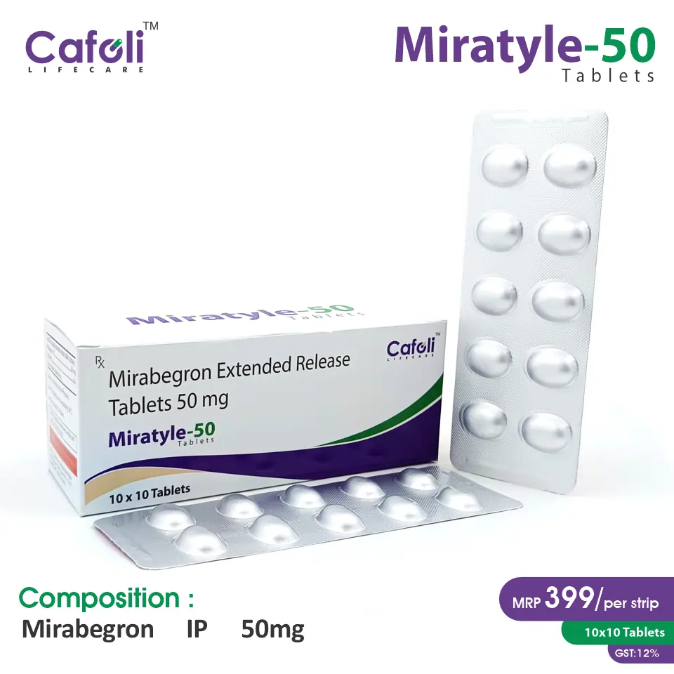 Mirabegron (50mg) Tablet at best price in PCD Pharma Franchise for Overactive Bladder Treatment.